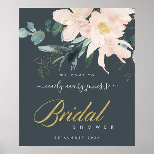 GREY BLUSH FLORAL WATERCOLOR BRIDAL SHOWER WELCOME POSTER