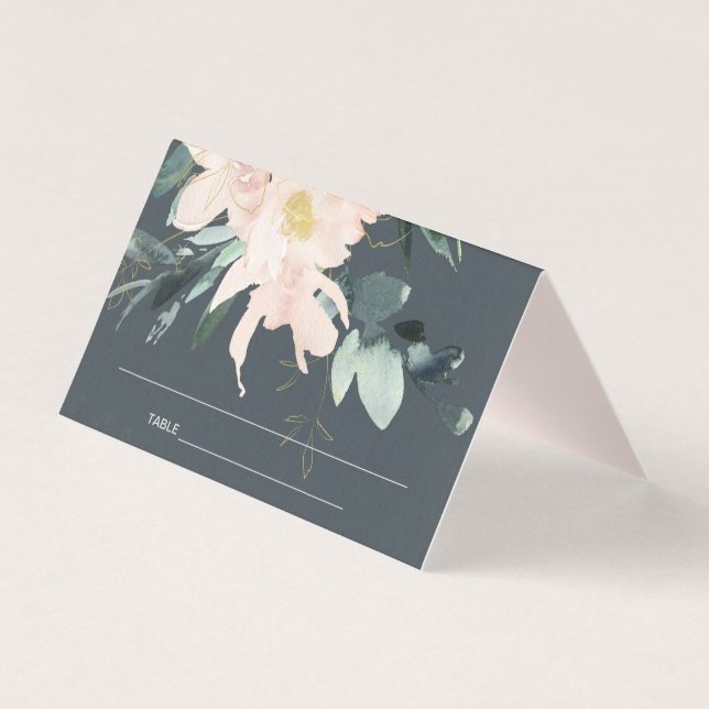 GREY BLUSH FLORAL WATERCOLOR WEDDING PLACE CARDS (Front)