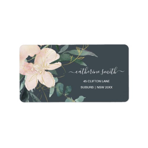 GREY BLUSH GOLD FLORAL BUNCH WATERCOLOR  ADDRESS LABEL