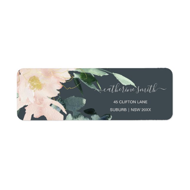 GREY BLUSH GOLD FLORAL BUNCH WATERCOLOR ADDRESS LABEL (Front)