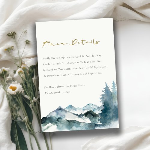 Grey Blush Green Blue Mountain Pine Wedding Detail Enclosure Card
