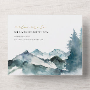 GREY BLUSH GREEN BLUE MOUNTAINS PINE WEDDING ALL IN ONE INVITATION