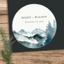 Grey Blush Green Blue Mountains Pine Wedding Classic Round Sticker