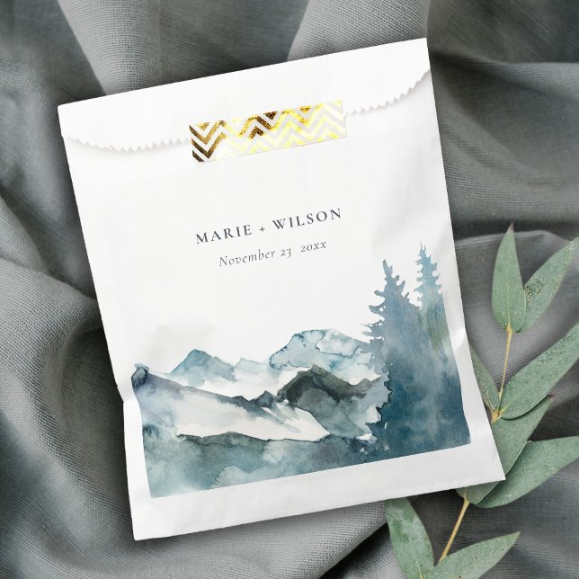 Grey Blush Green Blue Mountains Pine Wedding Favor Bag (Creator Uploaded)