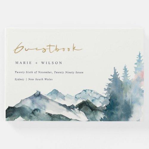 Grey Blush Green Blue Mountains Pine Wedding Guest Book