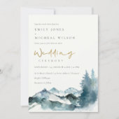 Grey Blush Green Blue Mountains Pine Wedding Invitation (Front)