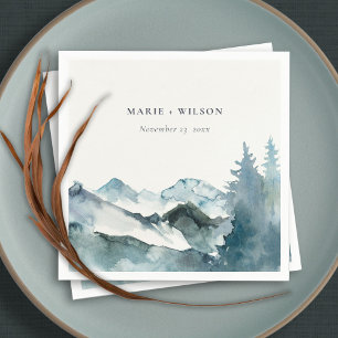 Grey Blush Green Blue Mountains Pine Wedding Napkins