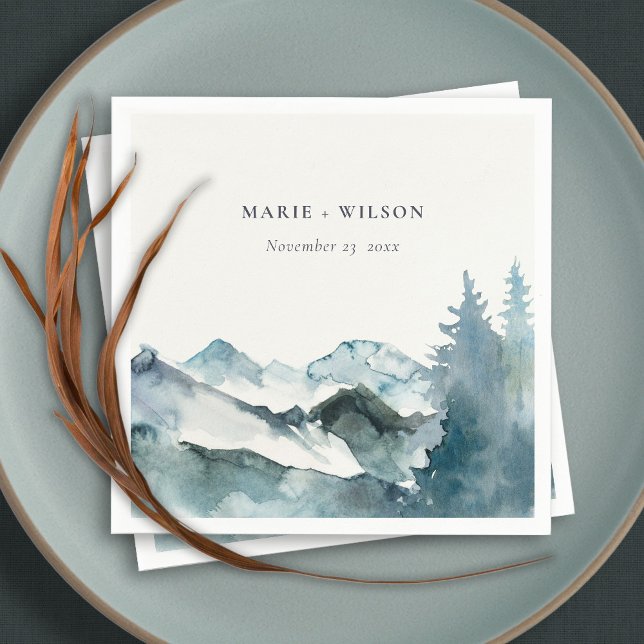 Grey Blush Green Blue Mountains Pine Wedding Napkins (Creator Uploaded)