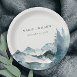 Grey Blush Green Blue Mountains Pine Wedding Paper Plates<br><div class="desc">If you need any further customisation please feel free to message me on yellowfebstudio@gmail.com.</div>