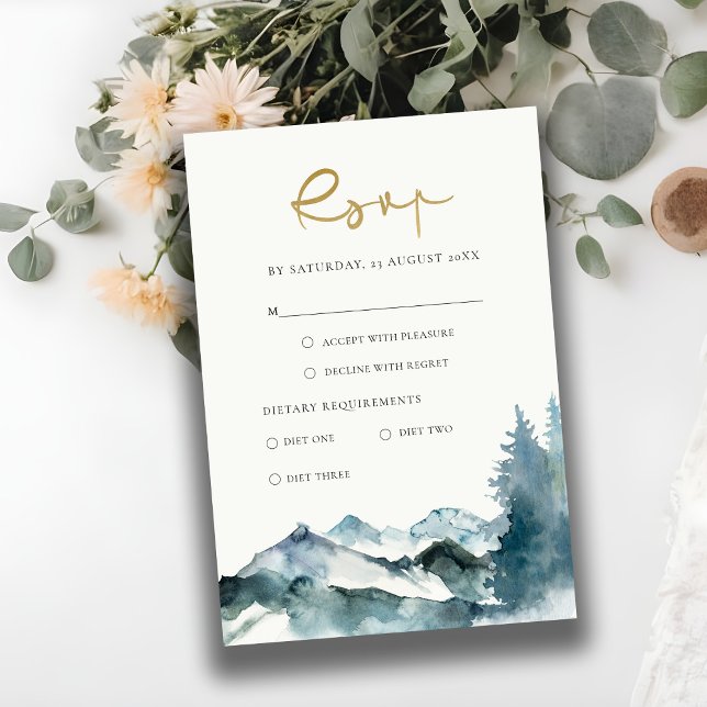 GREY BLUSH GREEN BLUE MOUNTAINS PINE WEDDING RSVP ENCLOSURE CARD (Creator Uploaded)