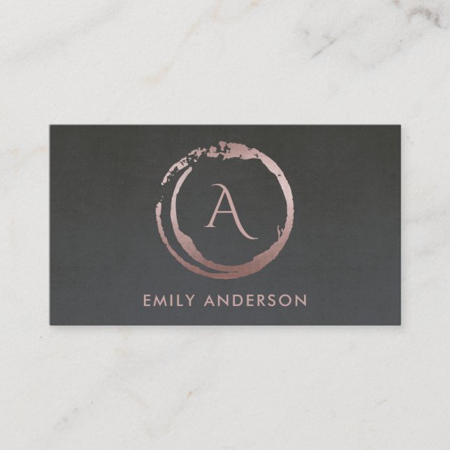 GREY BLUSH PINK BRUSH STROKE CIRCLE LOGO MONOGRAM BUSINESS CARD (Front)