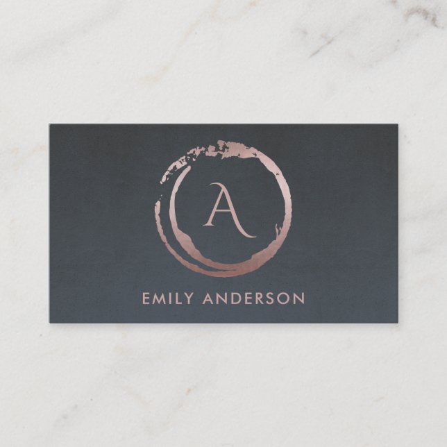 GREY BLUSH PINK BRUSH STROKE CIRCLE LOGO MONOGRAM BUSINESS CARD (Front)