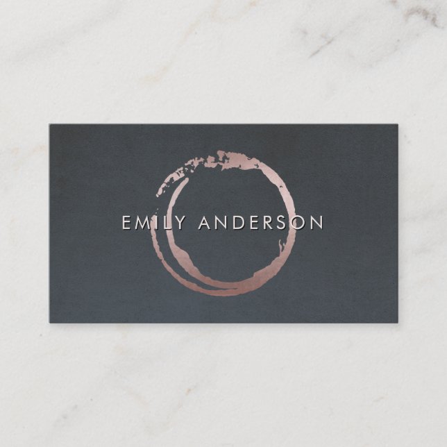 GREY BLUSH PINK BRUSH STROKE CIRCLE MARK LOGO BUSINESS CARD (Front)
