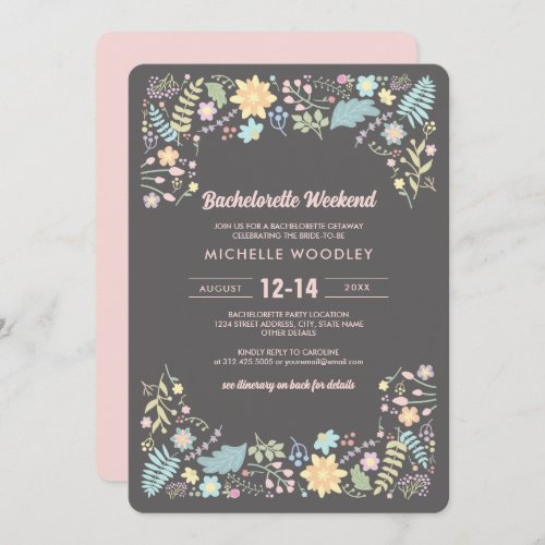 Grey Blush Pink Floral Bachelorette Weekend  Invitation