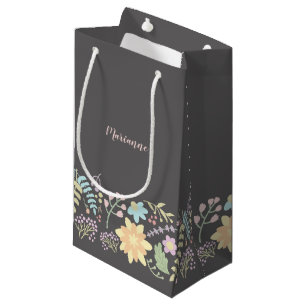 Grey Blush Pink Floral Wedding Small Gift Bag