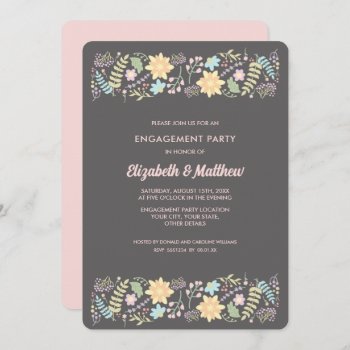 Grey Blush Pink Modern Floral Engagement Party Invitation by YourWeddingDay at Zazzle