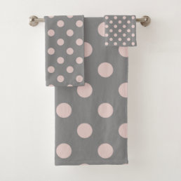 Grey &amp; Blush Pink Polka Dots Dot Modern Bath Towel Set