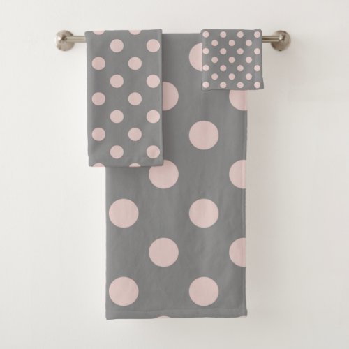 Grey  Blush Pink Polka Dots Dot Modern Bath Towel Set