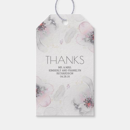 Grey Blush Watercolor Floral Boho Feathers Wedding Gift Tags - Elegant bohemian style watercolor flowers and feathers dusty grey and soft blush wedding tags