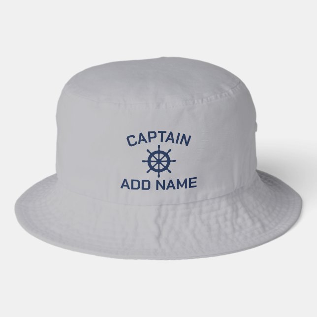 Grey boat captain bucket hat with ship wheel logo (Front)