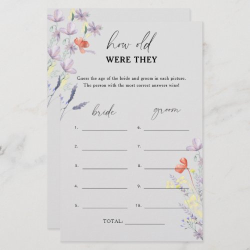 Grey Boho Floral How old were they bridal game