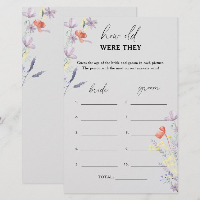 Grey Boho Floral How old were they bridal game (Front/Back)