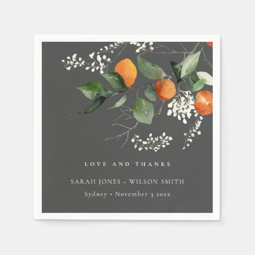 Grey Boho Orange Blossom Botanical Wedding Napkins