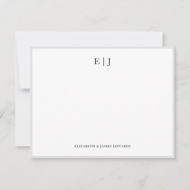 Grey Border Couple Monogram Initials Personalized Note Card (Front)