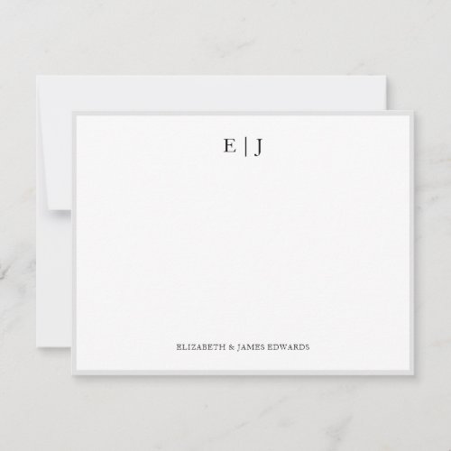 Grey Border Couple Monogram Initials Personalized Note Card