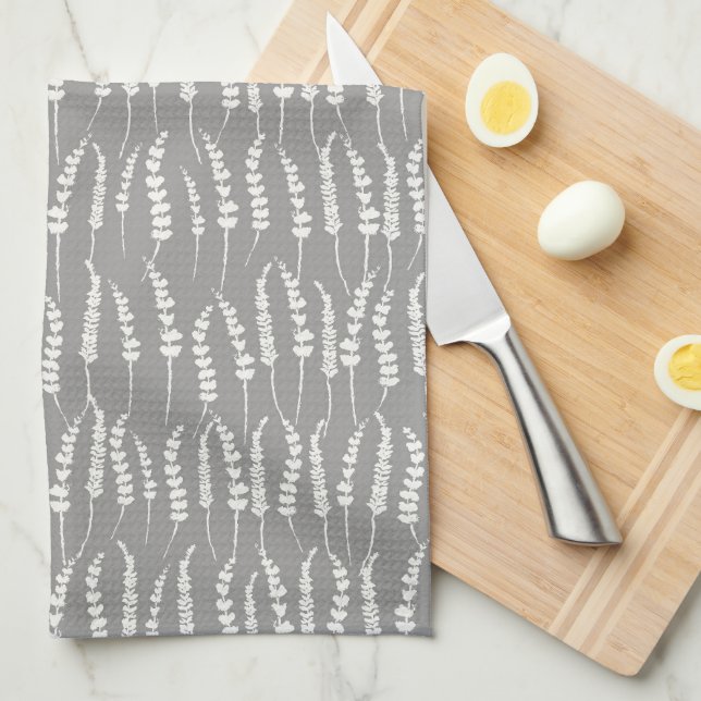 Grey Botanical Fern Print Kitchen Towel (Quarter Fold)