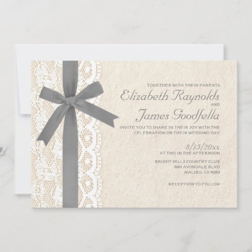 Grey Bow &amp; Lace Wedding Invitations