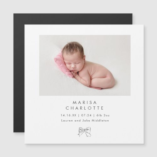 Grey Bow Photo Baby Girl Magnet Birth Announcement