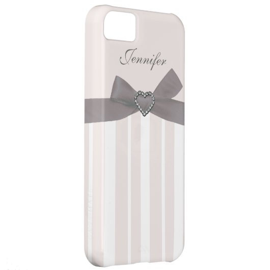 Grey Bow with Print Jewels & Stripes iPhone Case (Back/Right)