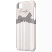 Grey Bow with Print Jewels & Stripes iPhone Case (Back Left)