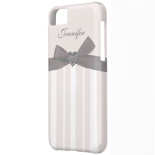 Grey Bow with Print Jewels & Stripes iPhone Case (Back Left)