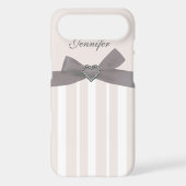 Grey Bow with Print Jewels & Stripes iPhone Case (Back)