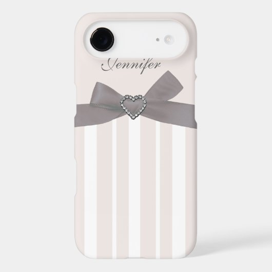 Grey Bow with Print Jewels & Stripes iPhone Case (Back)