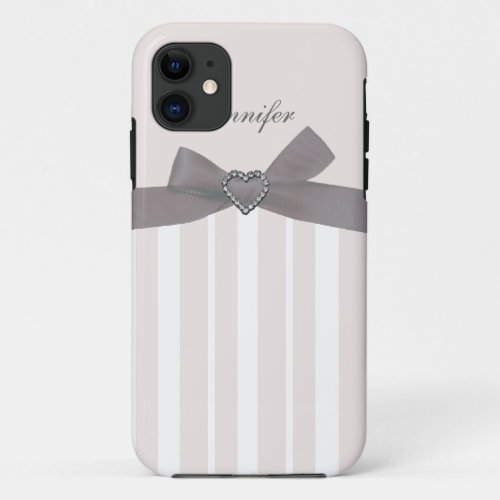 Grey Bow with Print Jewels  Stripes iPhone Case