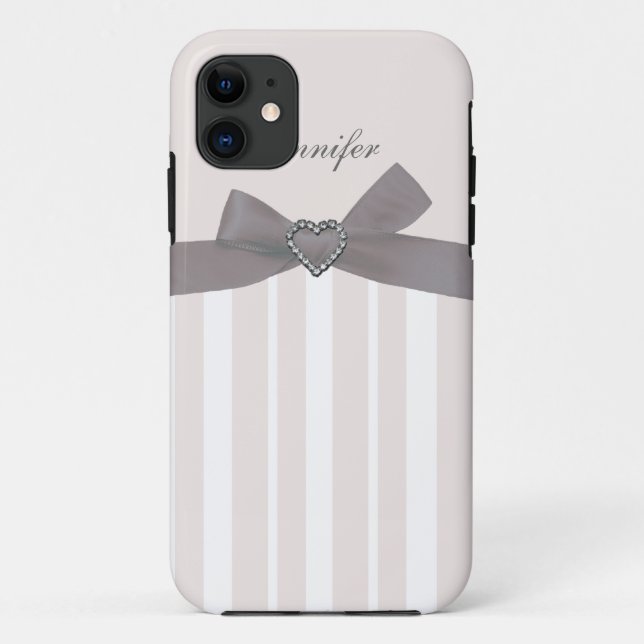 Grey Bow with Print Jewels & Stripes iPhone Case (Back)