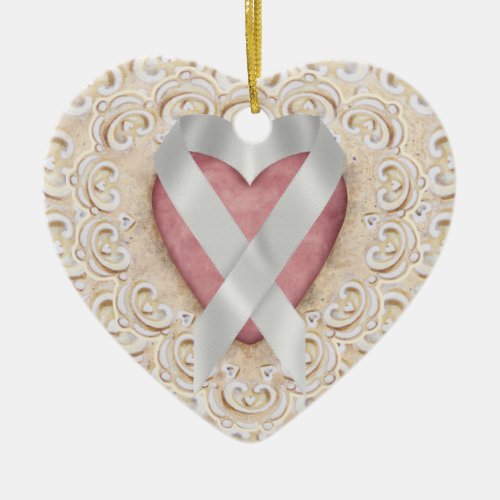 Grey Brain Cancer Ribbon From the Heart _ SR Ceramic Ornament