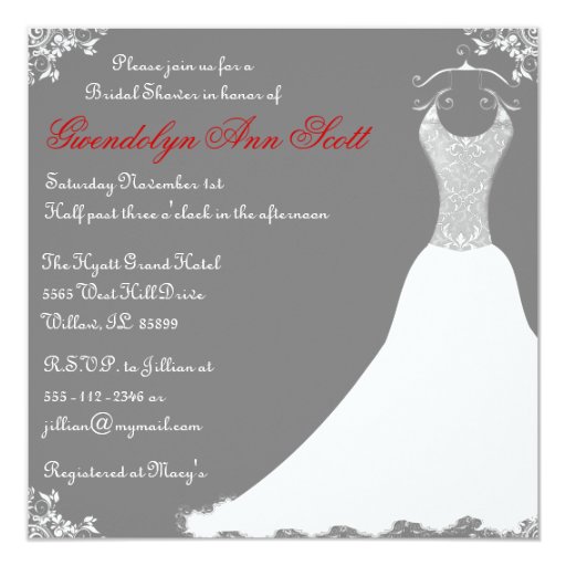 Grey Bridal Shower Wedding Gown Invitation | Zazzle