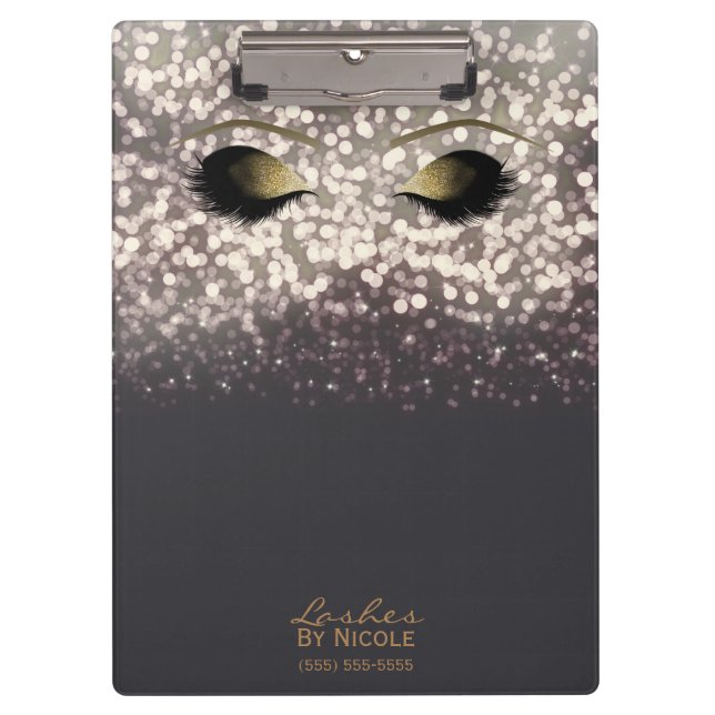 Grey Bronze Lights Gold Makeup Eyes Lashes Modern Clipboard (Front)