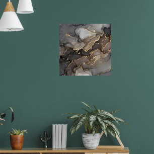 Grey Brown Abstract Marble Stone Texture Art Print