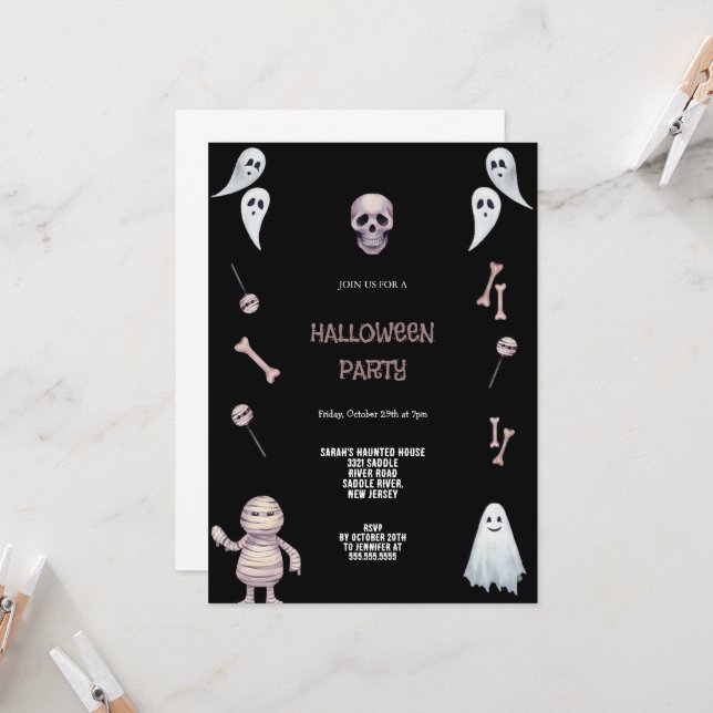 GREY BROWN AND BLACK HALLOWEEN INVITATION (Front/Back In Situ)