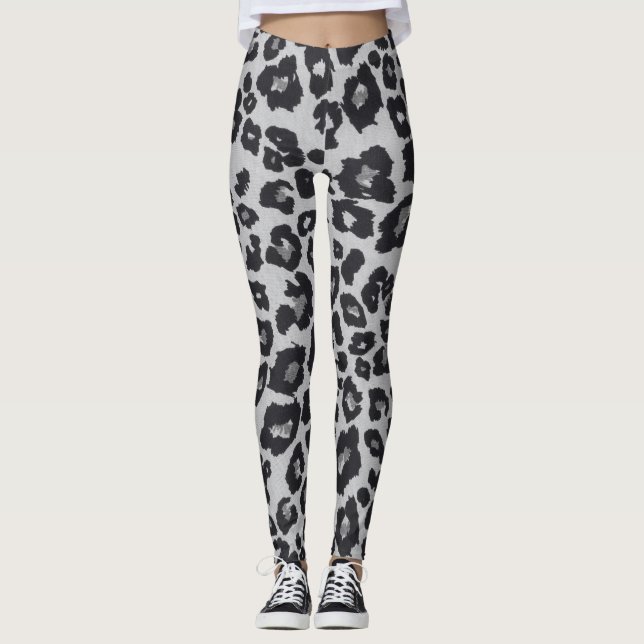Grey Brown Black Leopard Animal Print Leggings (Front)