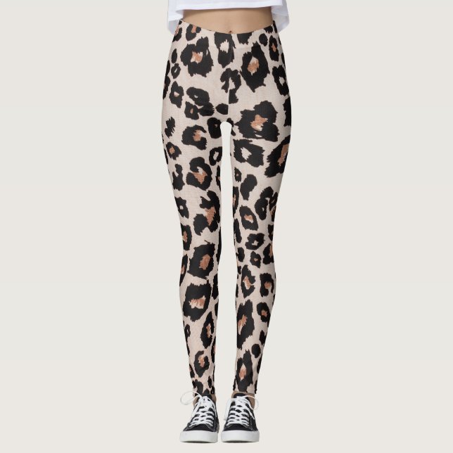 Grey Brown Black Leopard Animal Print Leggings (Front)