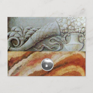 GREY BROWN CORNUCOPIA WITH WHITE GEMSTONE HOLIDAY POSTCARD