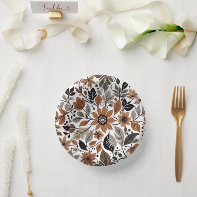 Grey Brown Floral Pattern Autumn Wedding Paper Bowls (Wedding)