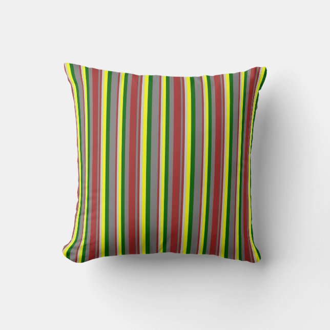 Grey, Brown, Light Gray, Yellow, and Dark Green Throw Pillow (Front)