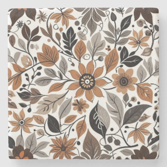 Grey Brown Maple Leaves Autumn Wedding Coaster (Front)